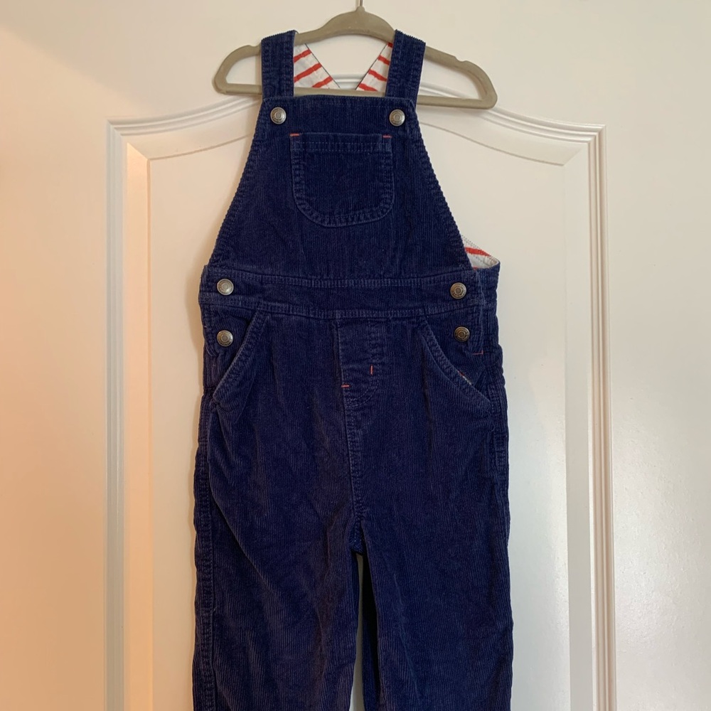 Baby Boden Corduroy Overalls with Red and White Striped Lining